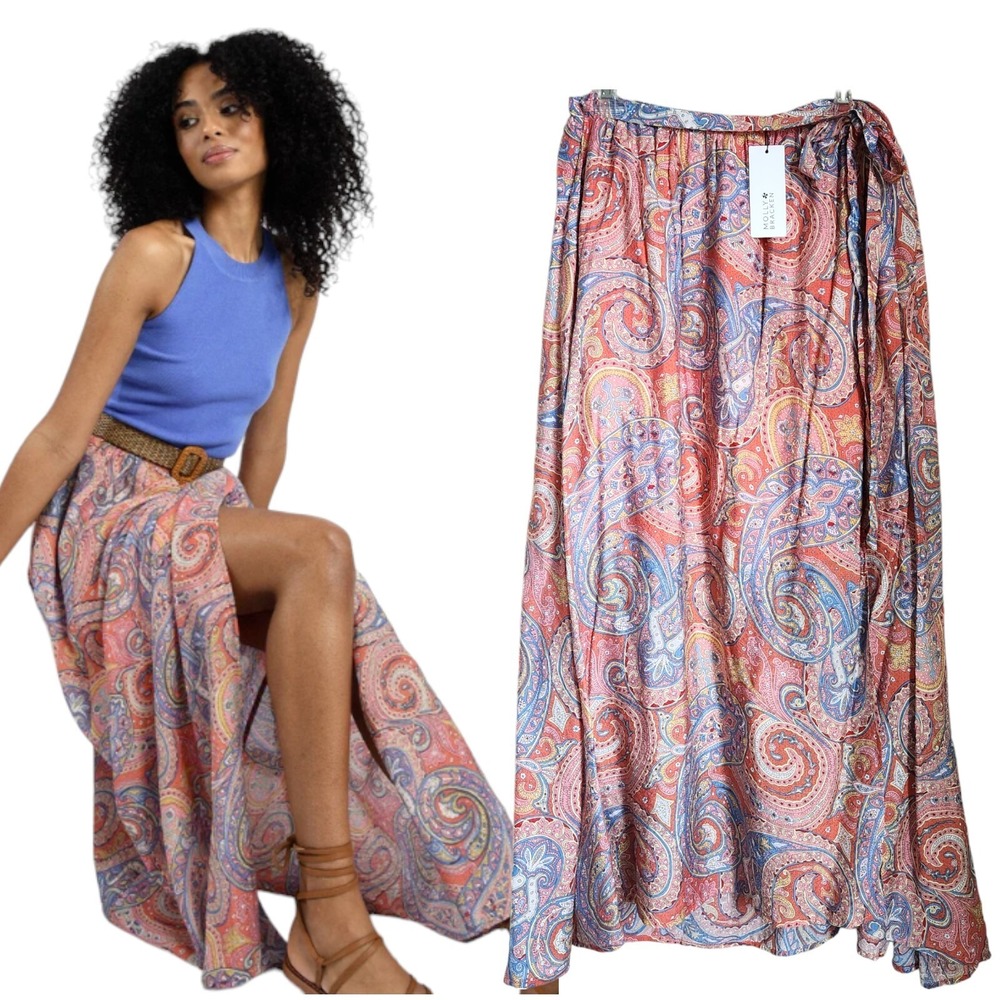 Molly Bracken Maxi Wrap Skirt‎ Size Large Paisley Southwestern Flowy Pink NWT